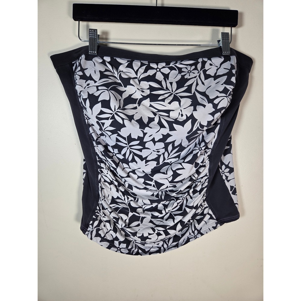 Lands' End Tankini Top Women 14 D Navy Blue Floral Ruched Bandeau Swim Beach
